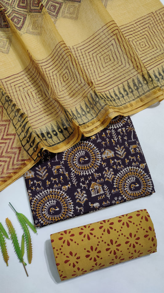 Hand Block Printed Pure Cotton Suit Set with Kota Dupatta