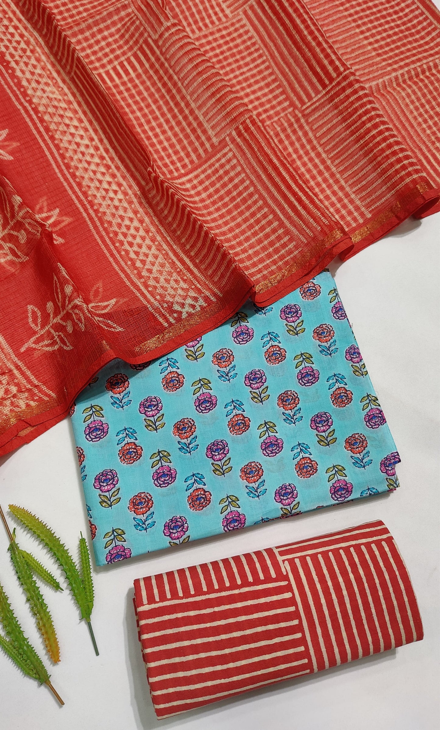 Hand Block Printed Pure Cotton Suit Set with Kota Dupatta