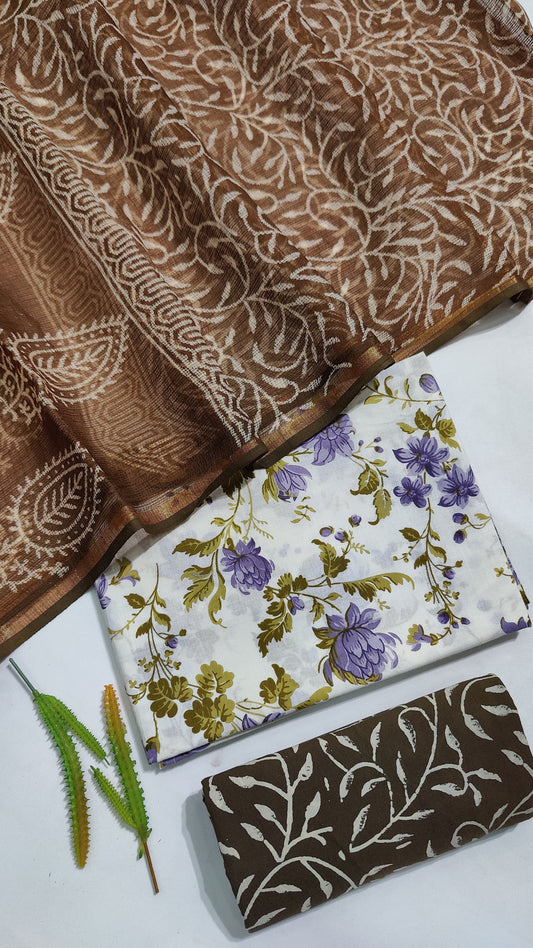 Hand Block Printed Pure Cotton Suit Set with Kota Dupatta