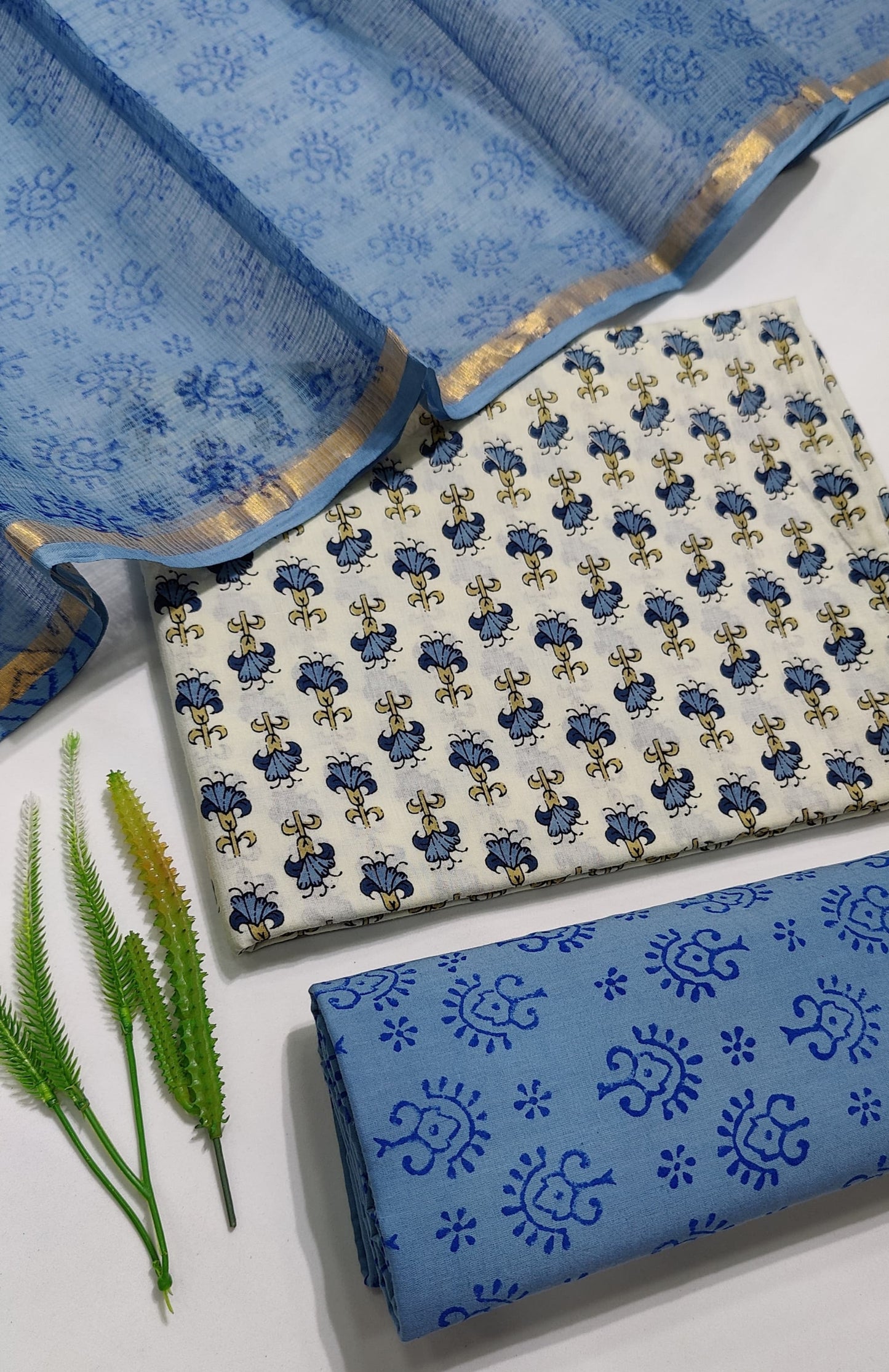 Hand Block Printed Pure Cotton Suit Set with Kota Dupatta