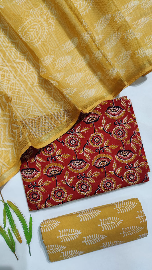 Hand Block Printed Pure Cotton Suit Set with Kota Dupatta