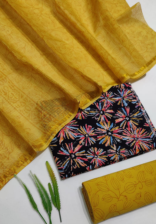 Hand Block Printed Pure Cotton Suit Set with Kota Dupatta