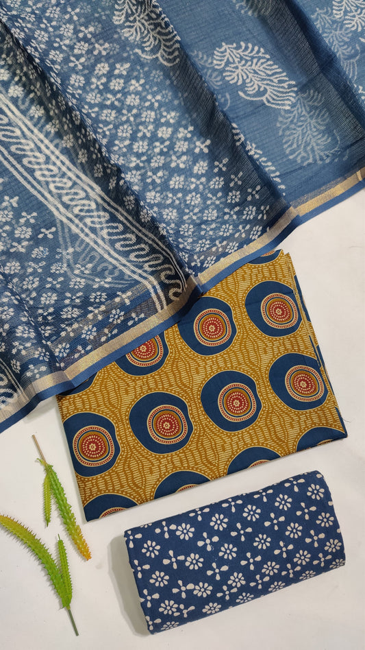 Hand Block Printed Pure Cotton Suit Set with Kota Dupatta