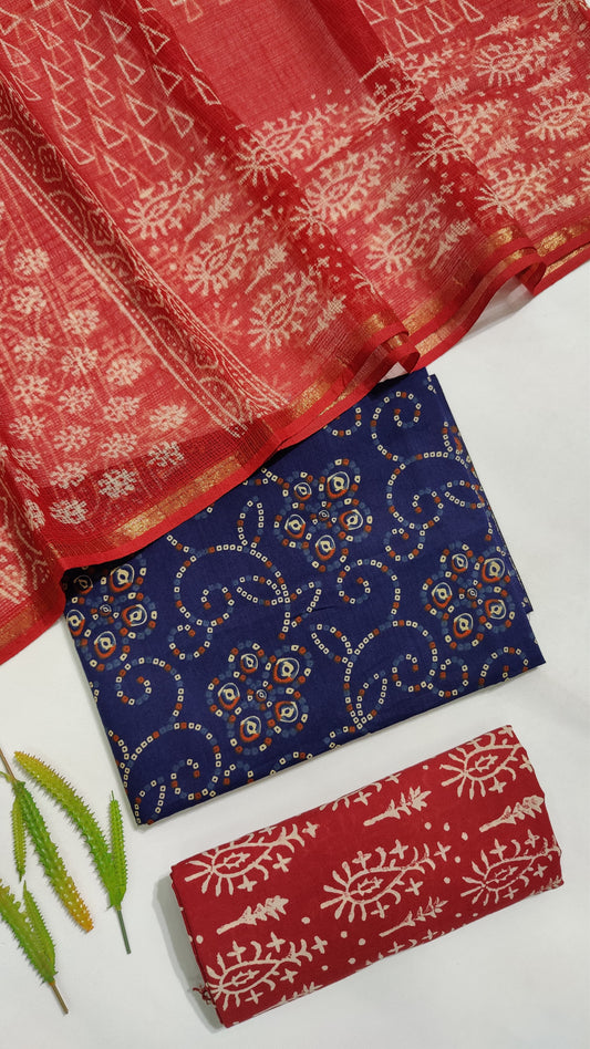 Hand Block Printed Pure Cotton Suit Set with Kota Dupatta