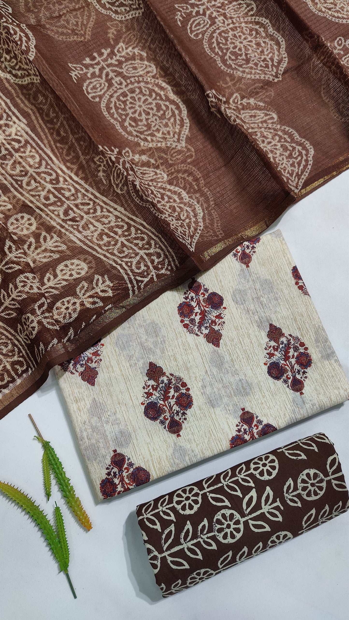Hand Block Printed Pure Cotton Suit Set with Kota Dupatta