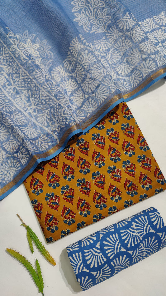 Hand Block Printed Pure Cotton Suit Set with Kota Dupatta