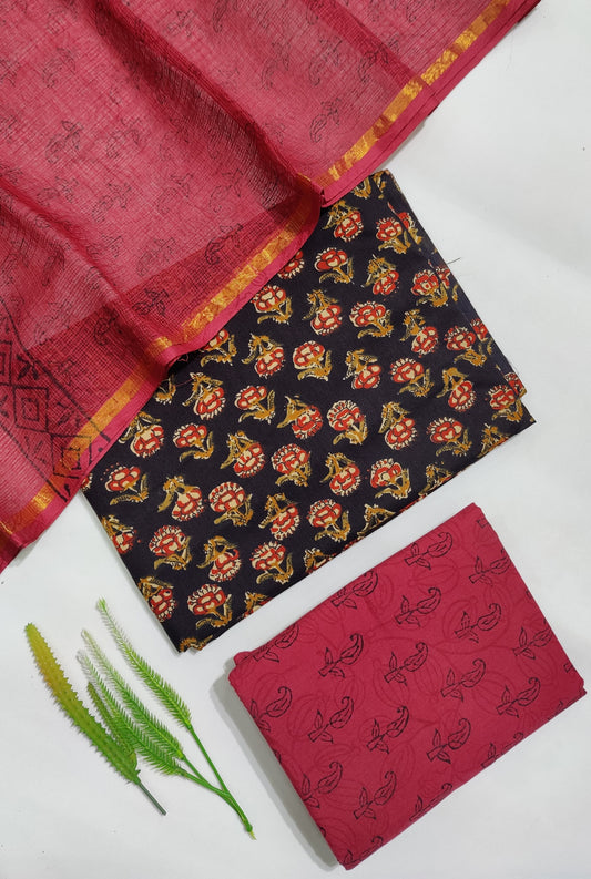 Hand Block Printed Pure Cotton Suit Set with Kota Dupatta