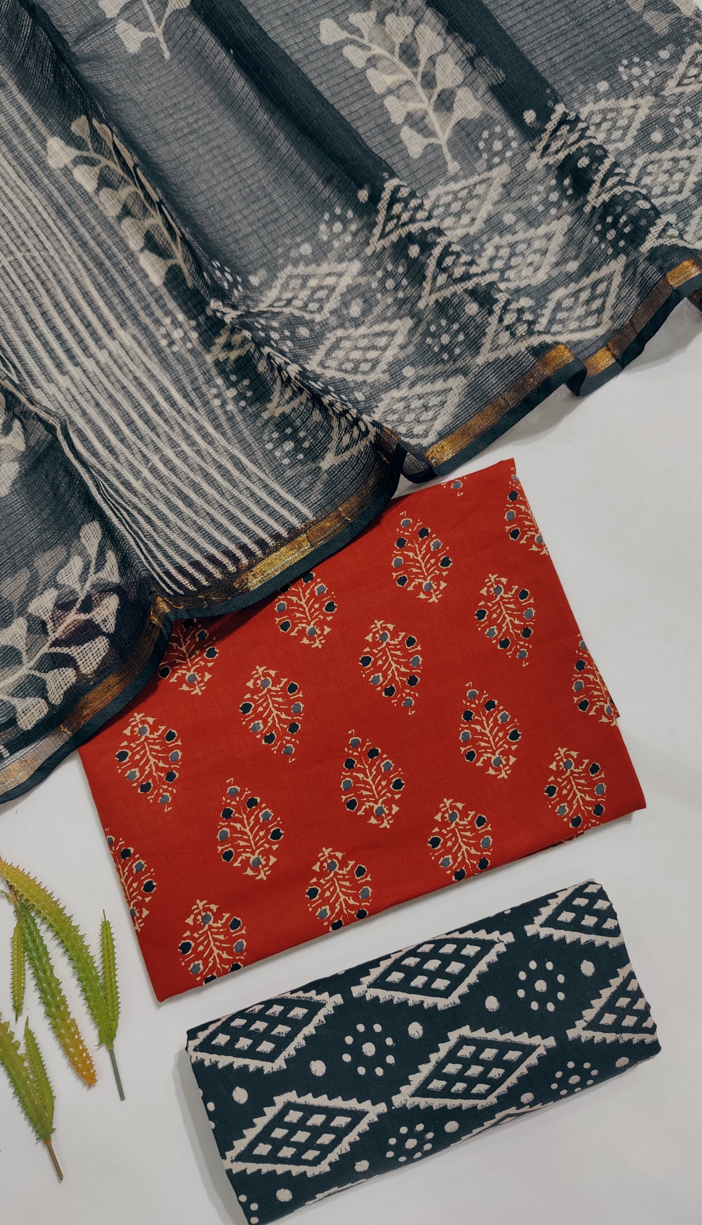 Hand Block Printed Pure Cotton Suit Set with Kota Dupatta