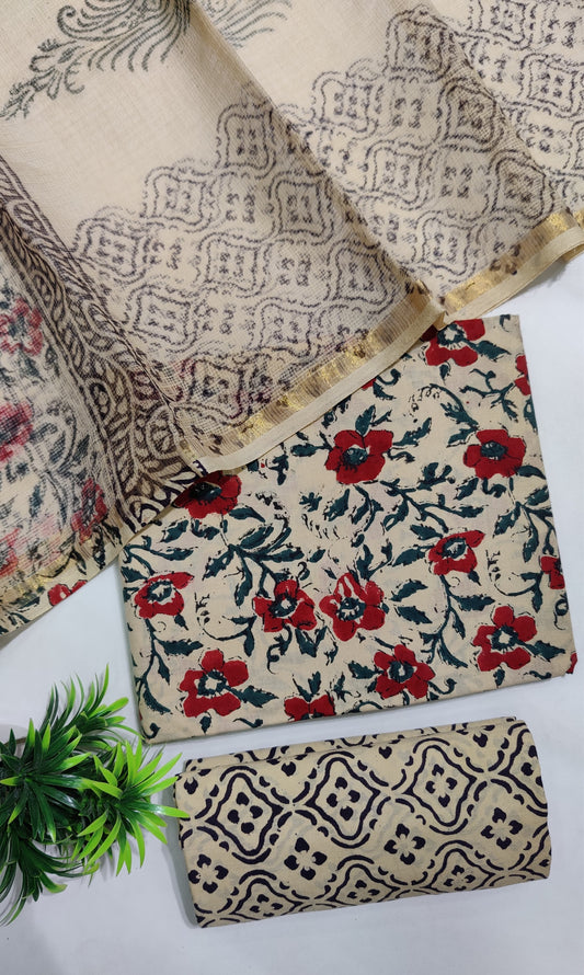 Hand Block Printed Pure Cotton Suit Set with Kota Dupatta