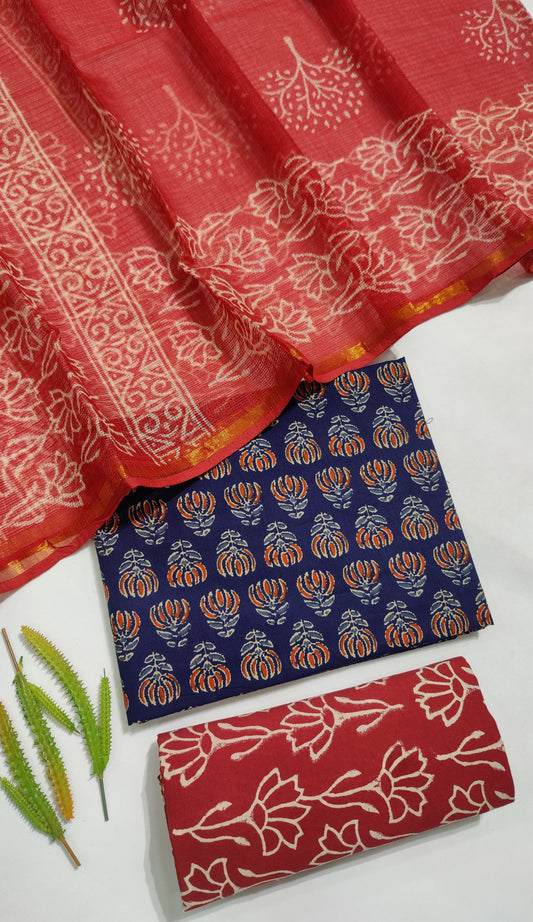 Hand Block Printed Pure Cotton Suit Set with Kota Dupatta