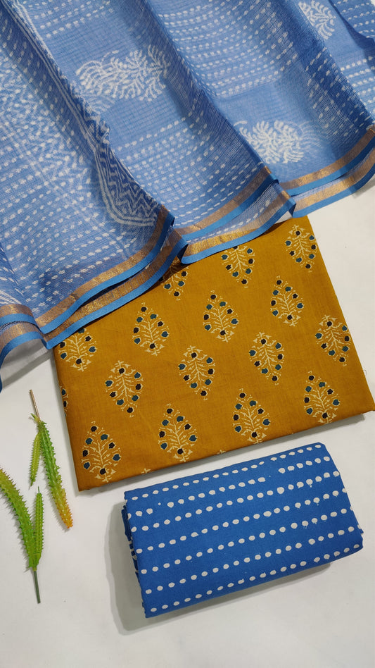 Hand Block Printed Pure Cotton Suit Set with Kota Dupatta