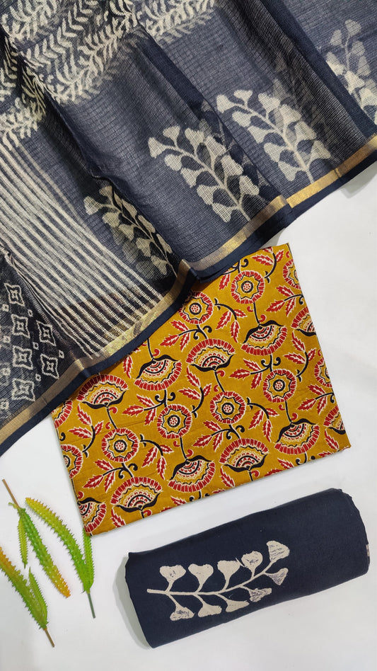 Hand Block Printed Pure Cotton Suit Set with Kota Dupatta