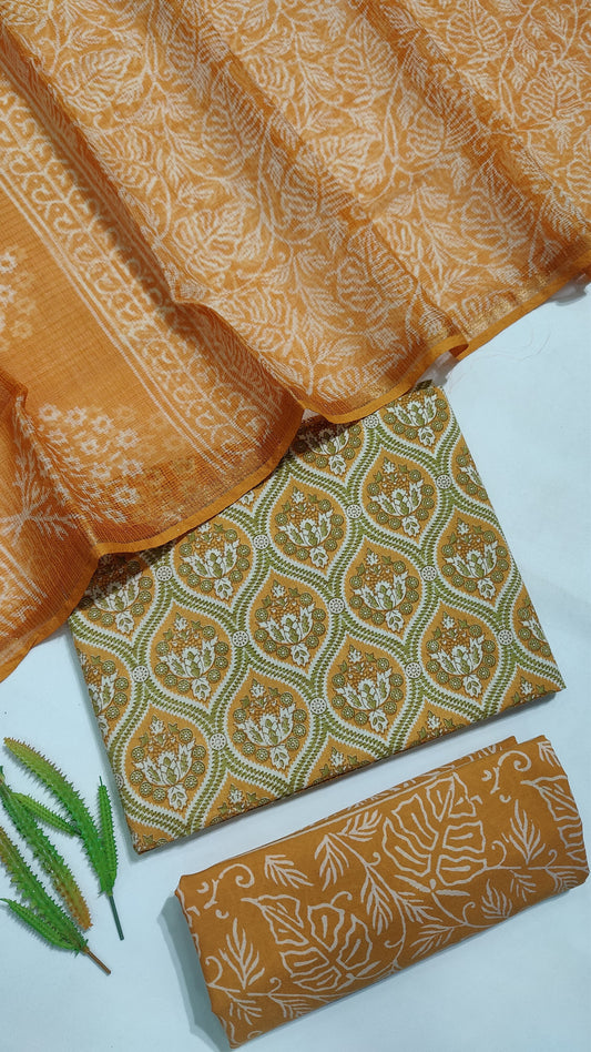 Hand Block Printed Pure Cotton Suit Set with Kota Dupatta