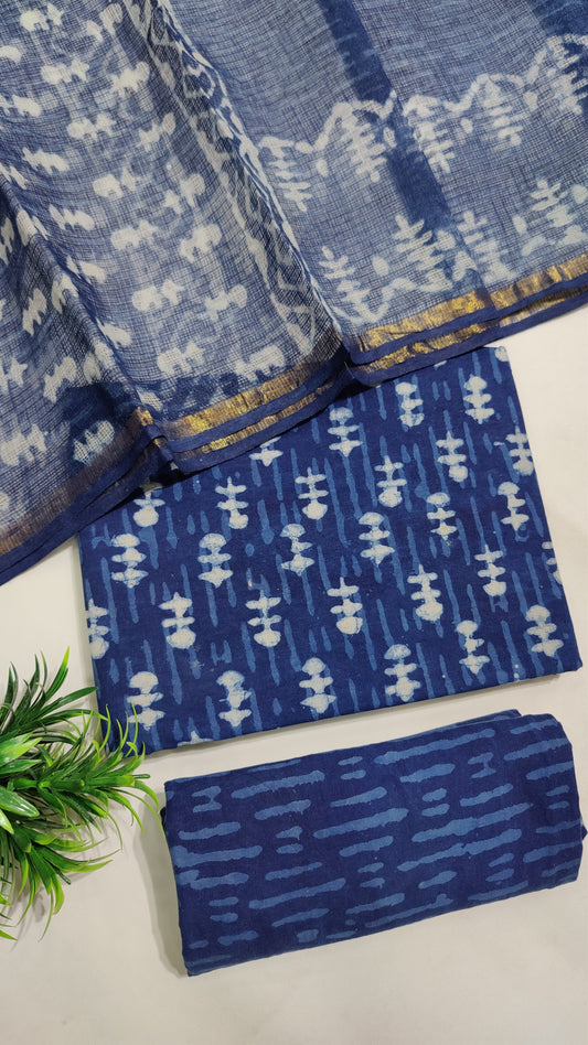 Hand Block Printed Pure Cotton Suit Set with Kota Dupatta