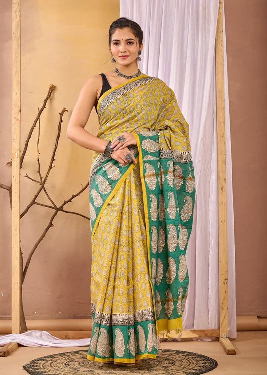 Hand Block Printed Chanderi silk Saree
