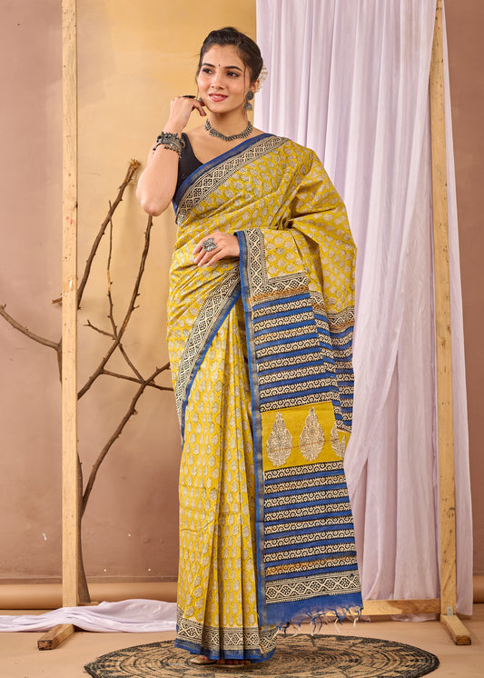 Hand Block Printed Chanderi silk Saree