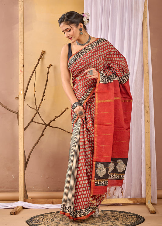 Hand Block Printed Chanderi silk Saree