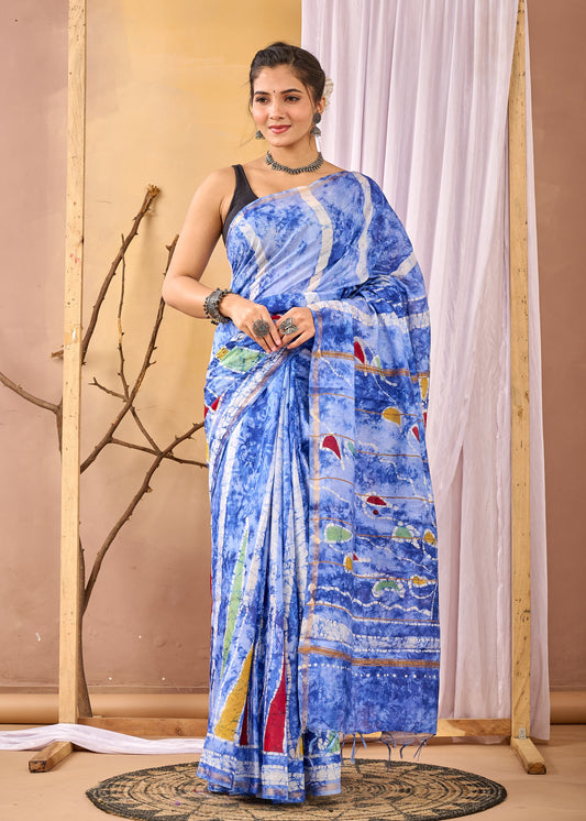 Hand Block Printed Chanderi silk Saree