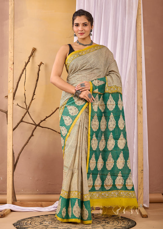 Hand Block Printed Chanderi silk Saree