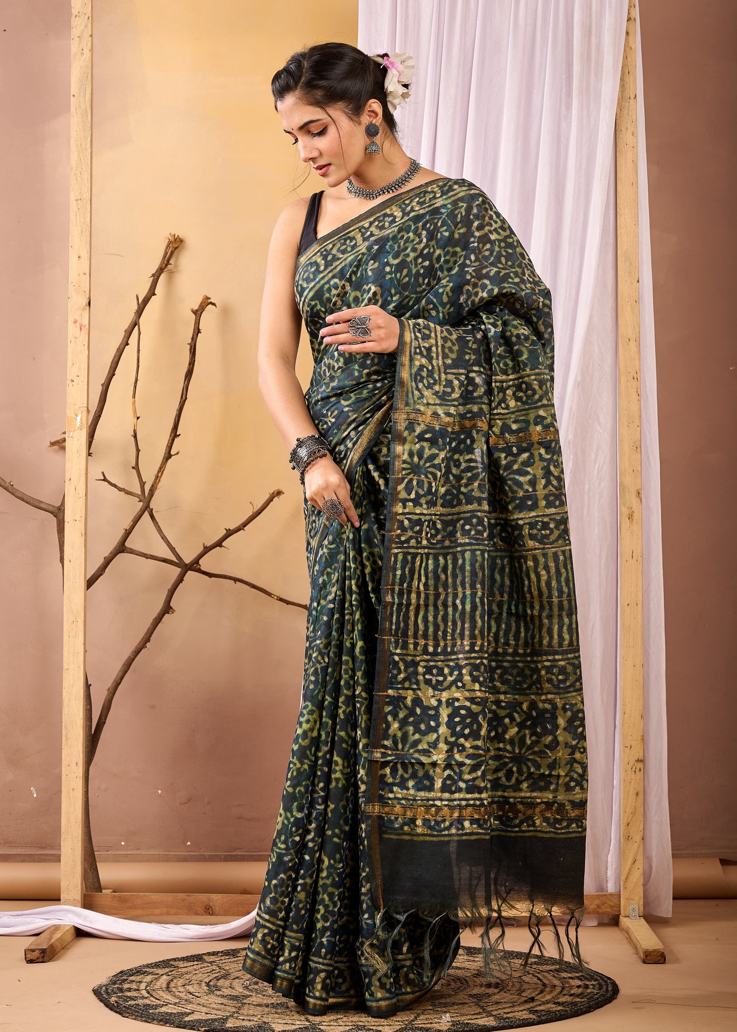 Hand Block Printed Chanderi silk Saree