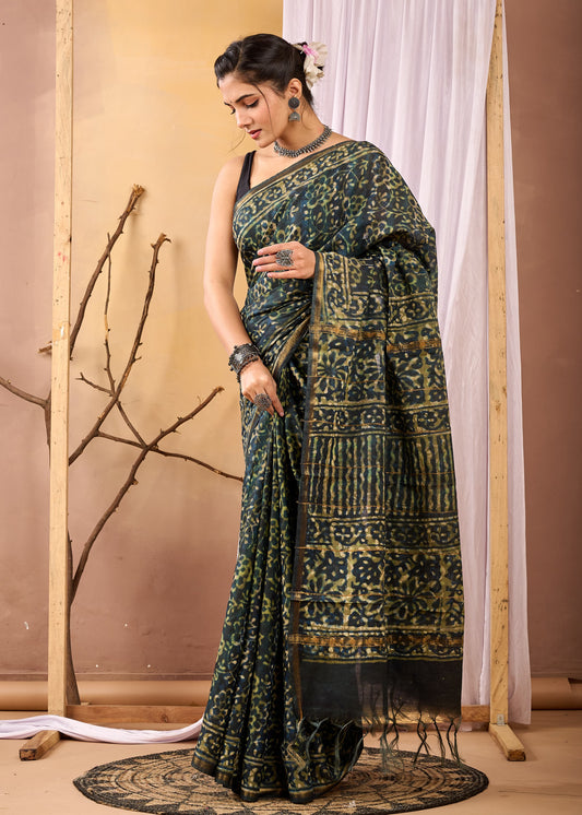 Hand Block Printed Chanderi silk Saree