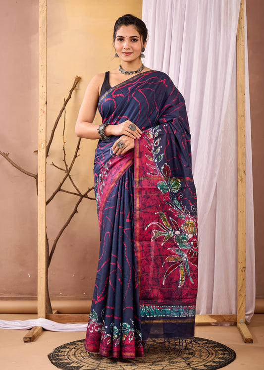 Hand Block Printed Chanderi silk Saree