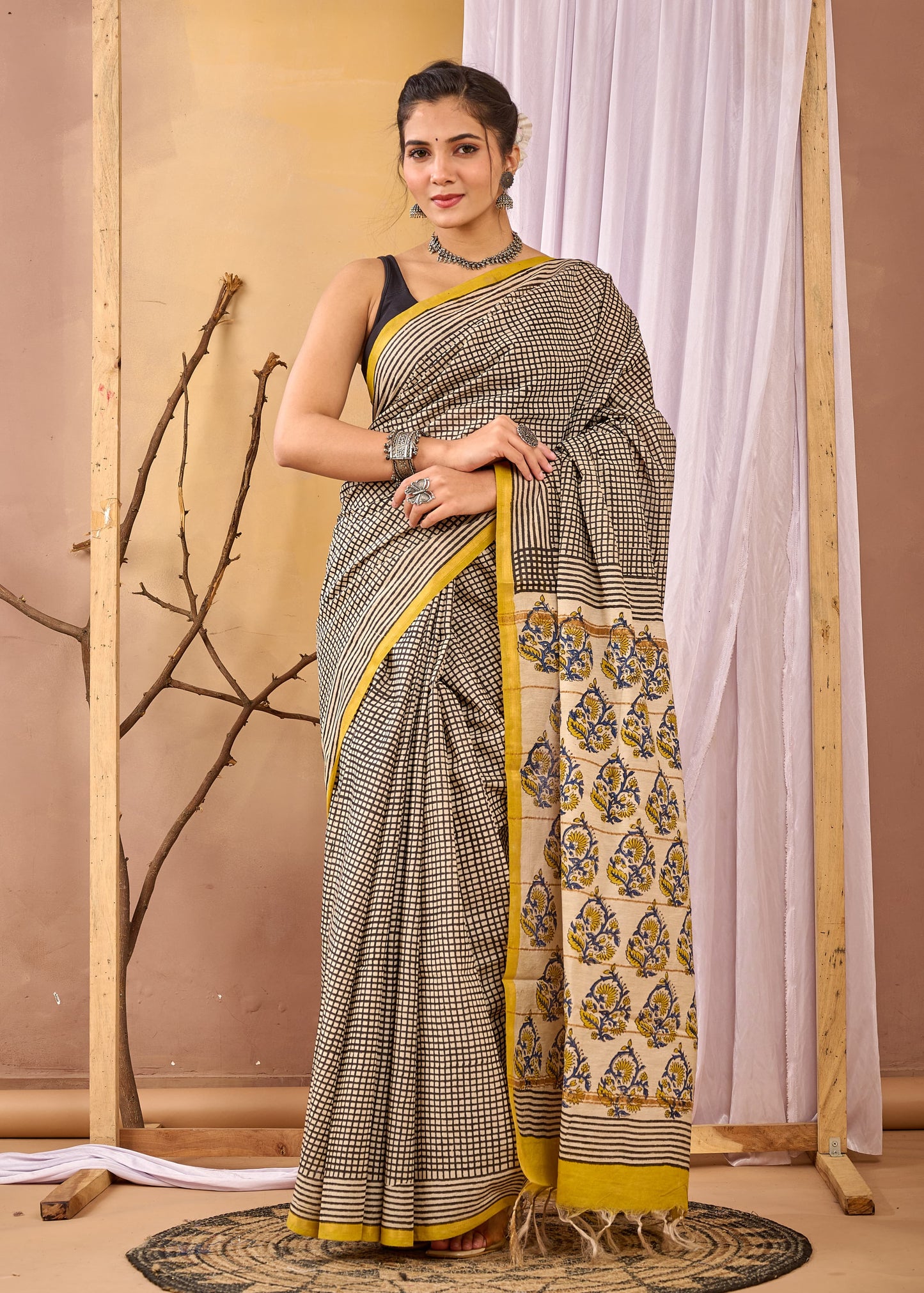 Hand Block Printed Chanderi silk Saree