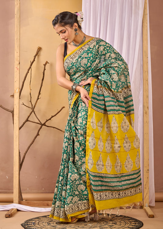 Hand Block Printed Chanderi silk Saree