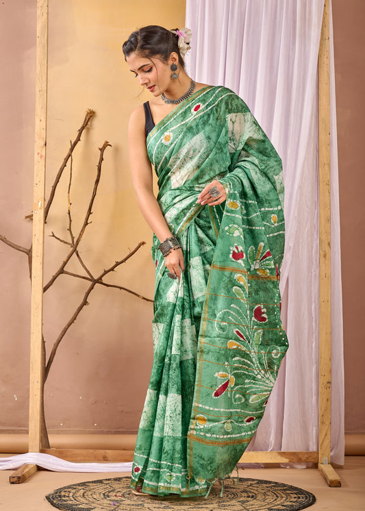 Hand Block Printed Chanderi silk Saree