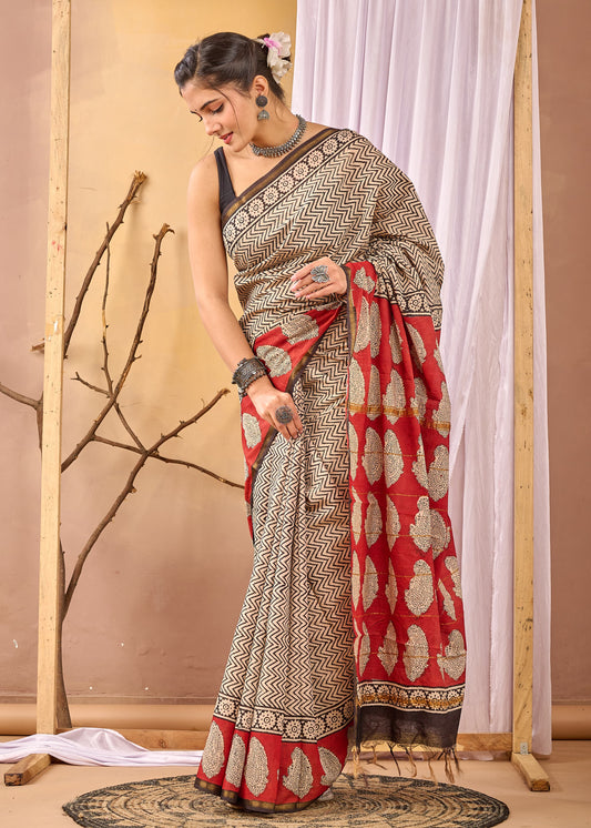 Hand Block Printed Chanderi silk Saree