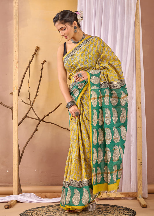 Hand Block Printed Chanderi silk Saree
