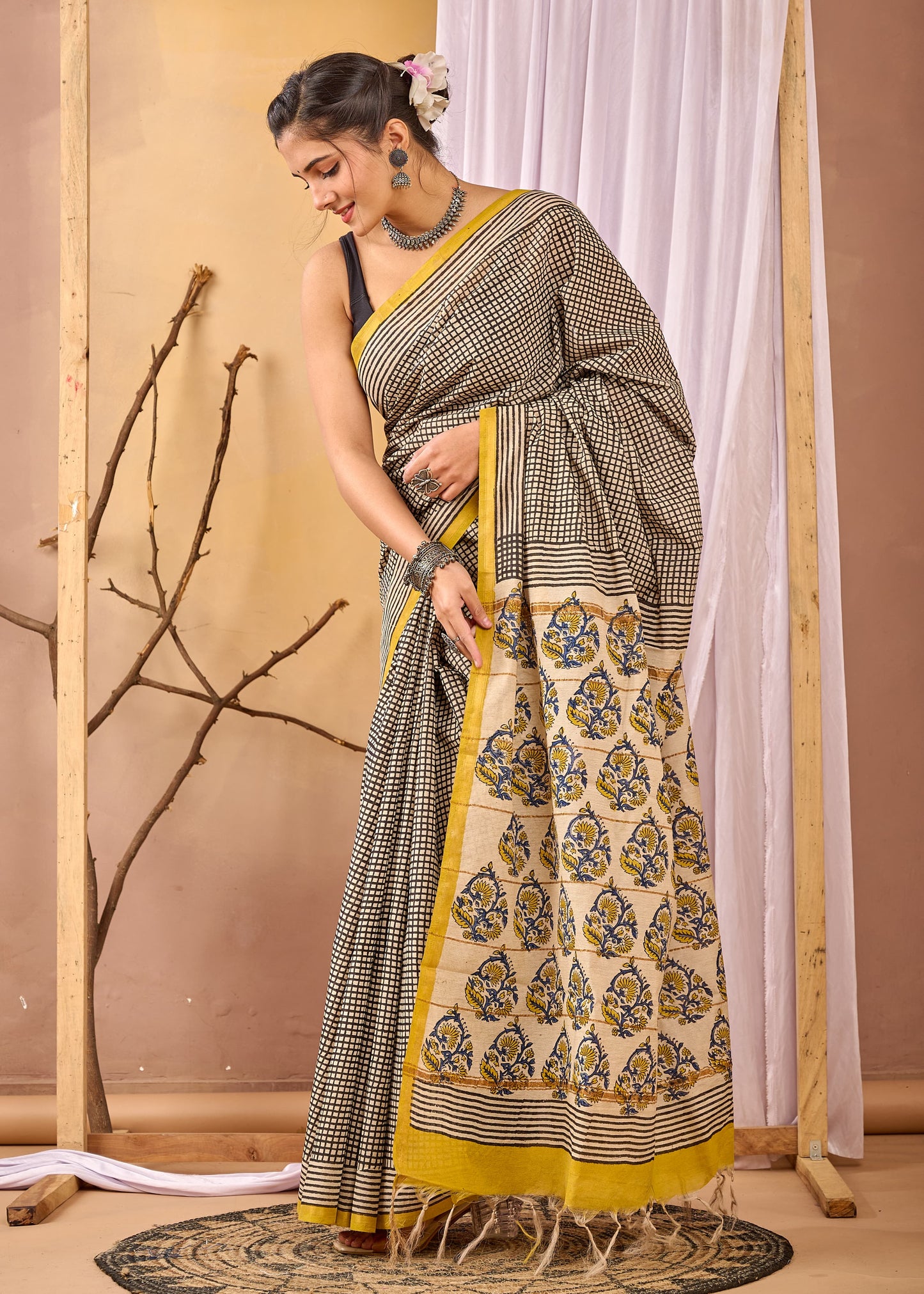 Hand Block Printed Chanderi silk Saree