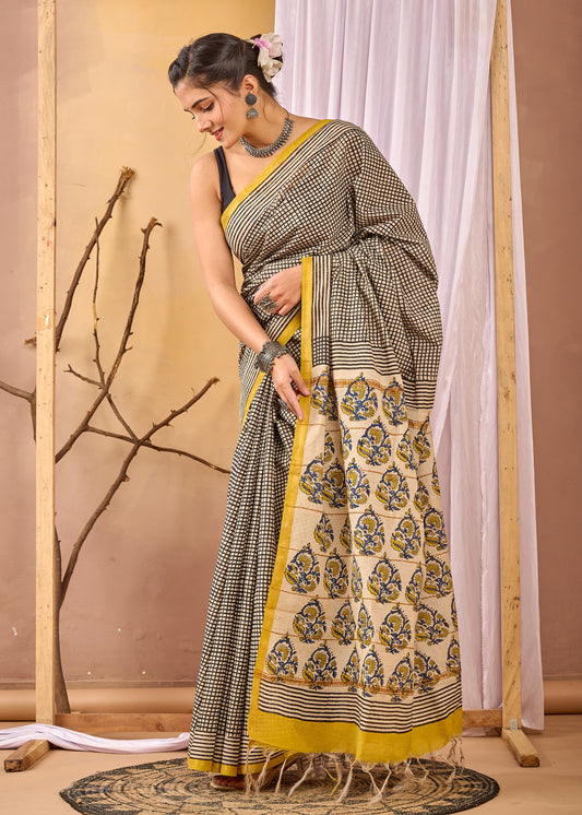 Hand Block Printed Chanderi silk Saree