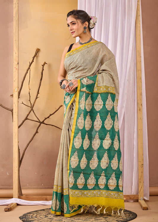 Hand Block Printed Chanderi silk Saree