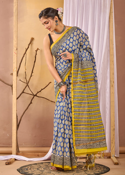 Hand Block Printed Chanderi silk Saree