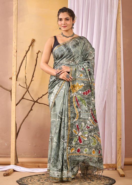 Hand Block Printed Chanderi silk Saree