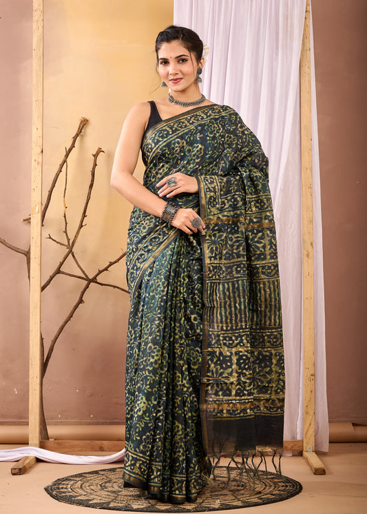 Hand Block Printed Chanderi silk Saree