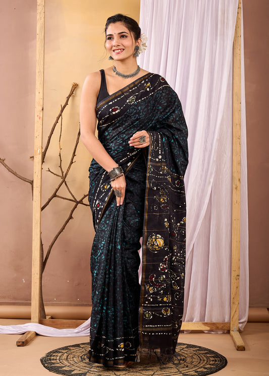 Hand Block Printed Chanderi silk Saree