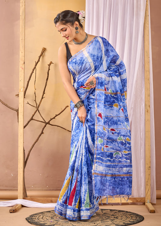 Hand Block Printed Chanderi silk Saree
