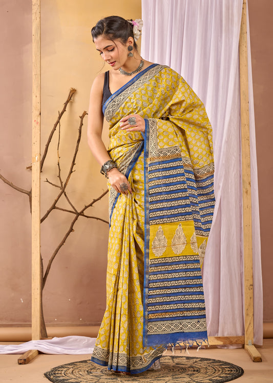 Hand Block Printed Chanderi silk Saree
