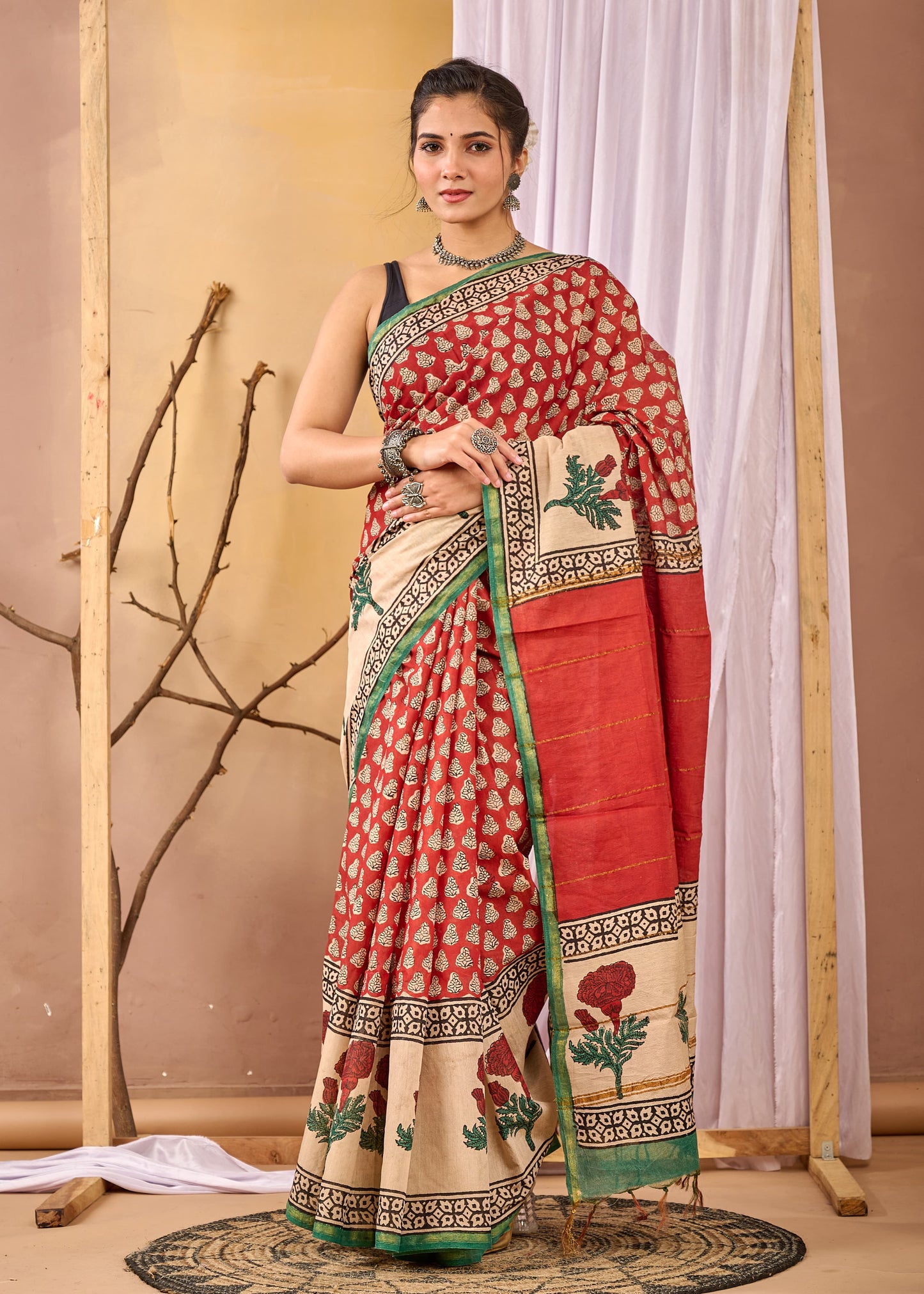 Hand Block Printed Chanderi silk Saree