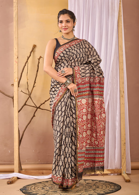 Hand Block Printed Chanderi silk Saree