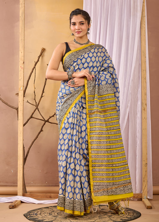 Hand Block Printed Chanderi silk Saree