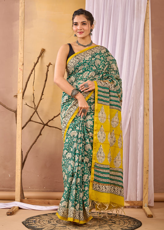 Hand Block Printed Chanderi silk Saree