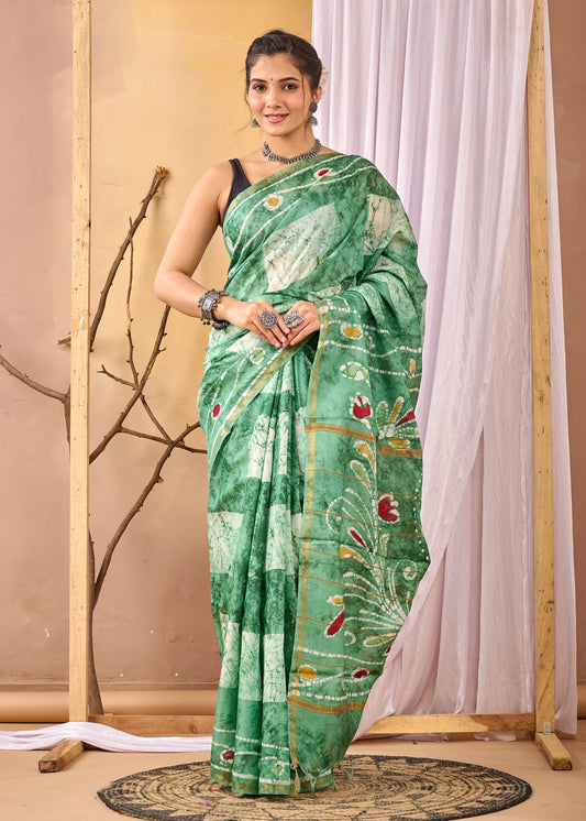 Hand Block Printed Chanderi silk Saree