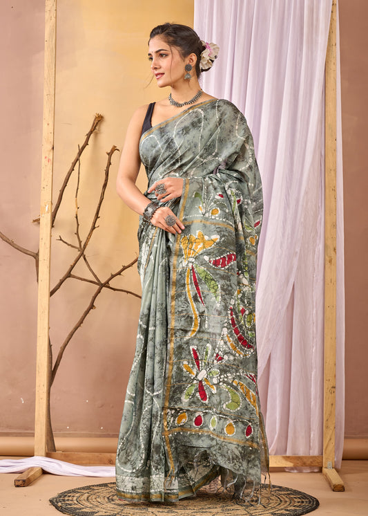 Hand Block Printed Chanderi silk Saree