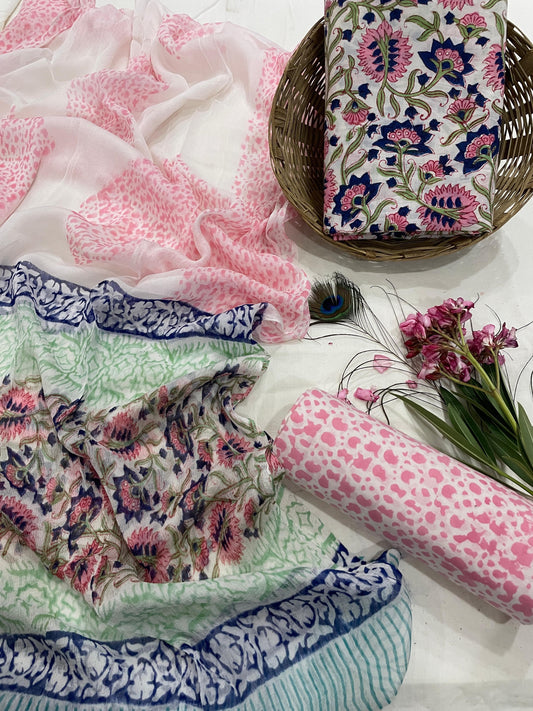Pure Cotton Suits With Chiffon Dupatta