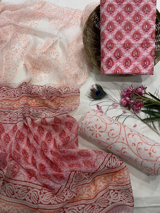 Pure Cotton Suits With Chiffon Dupatta