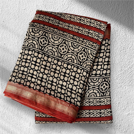 Hand Block Printed Maheshwari Saree
