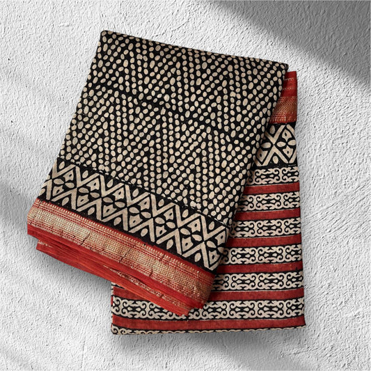 Hand Block Printed Maheshwari Saree